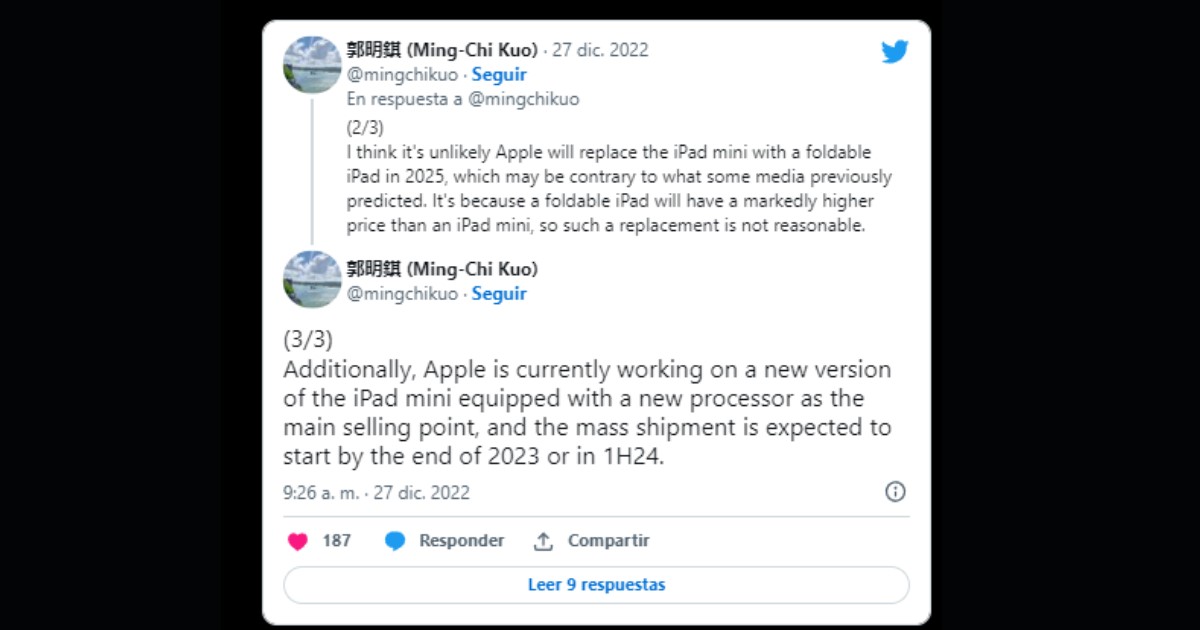 Tuit de Ming-Chi Kuo sobre el iPad Mini 7