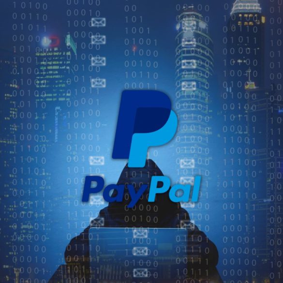 Logo de PayPal sobre un fondo de ciberataque
