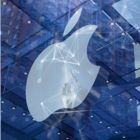 Foto de un edificio de Apple con zoom en el logo