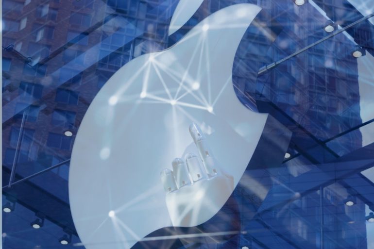 Foto de un edificio de Apple con zoom en el logo