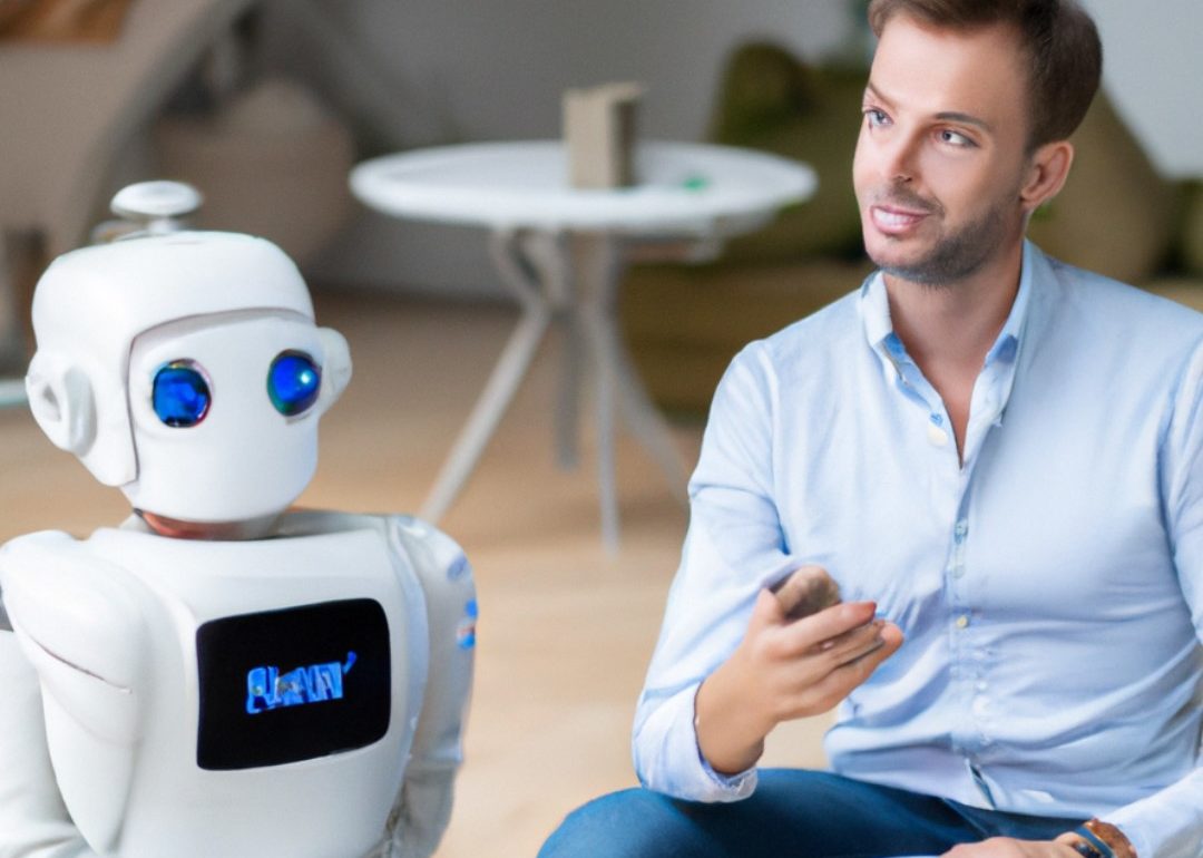 Hombre hablando con un robot