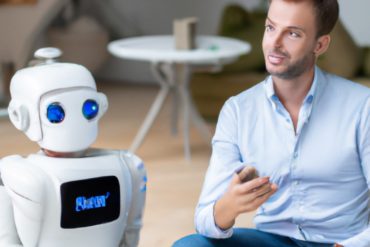 Hombre hablando con un robot