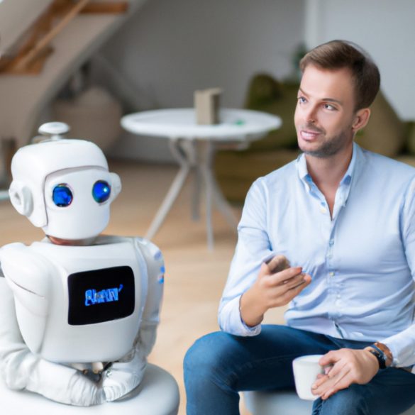 Hombre hablando con un robot